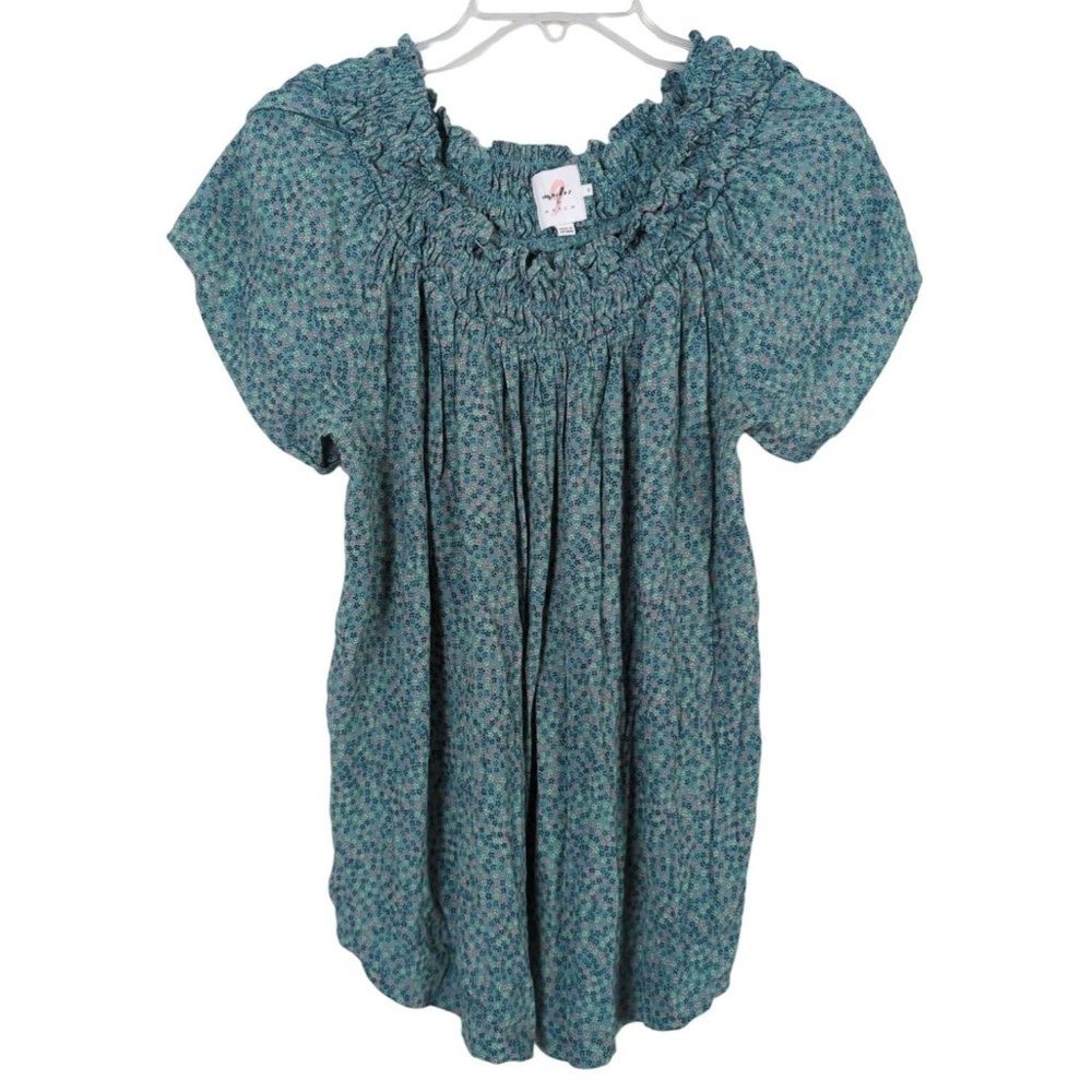 The Nines By Hatch Smocked Neck Floral Short Sleeve Green Maternity top sz M